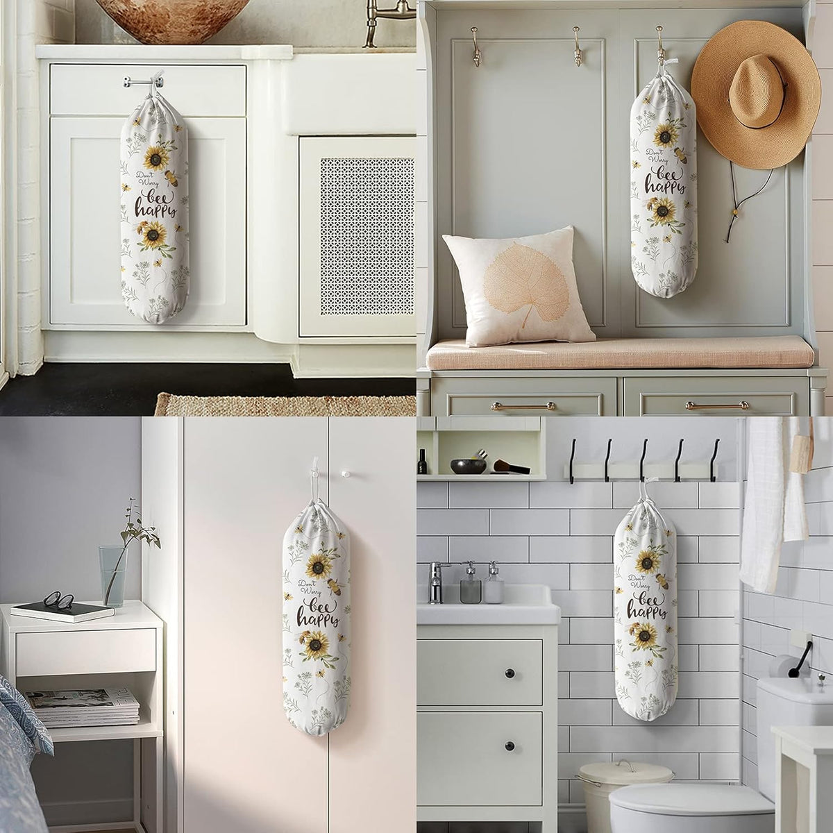 Grocery Bag Holder Storage,Eucalyptus Leaves Plastic Bags Organizer,Farmhouse Sweet Home Kitchen Decor