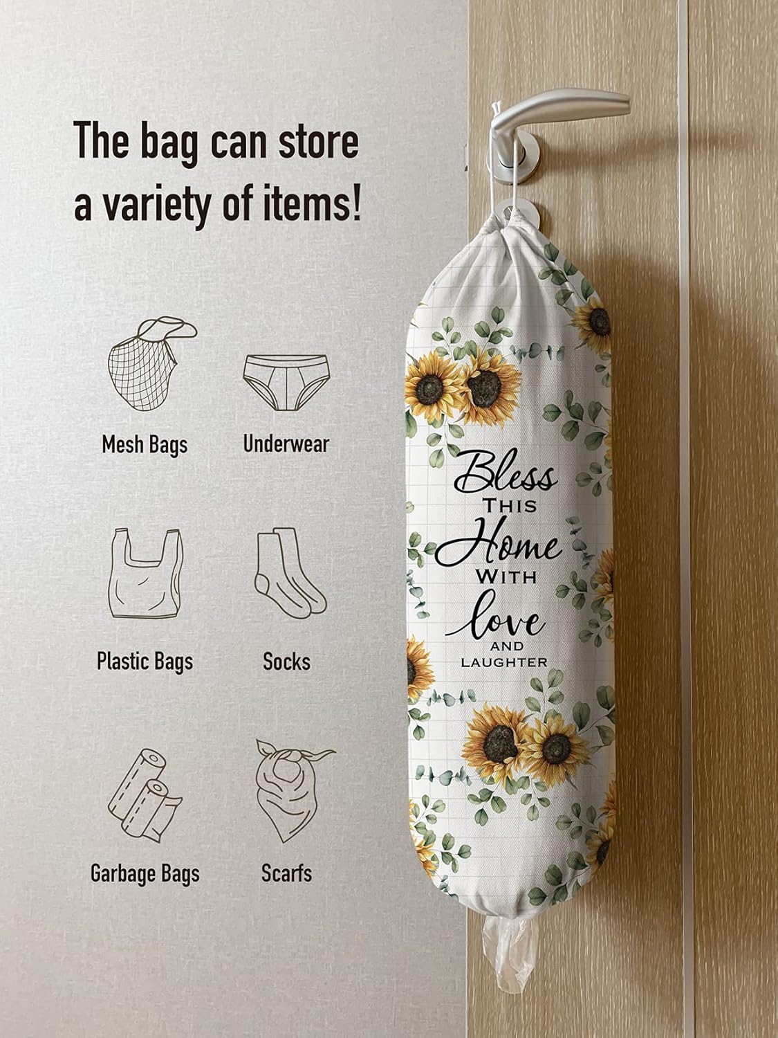 Grocery Bag Holder Storage,Eucalyptus Leaves Plastic Bags Organizer,Farmhouse Sweet Home Kitchen Decor