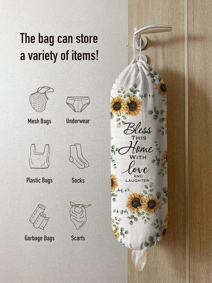 Grocery Bag Holder Storage,Eucalyptus Leaves Plastic Bags Organizer,Farmhouse Sweet Home Kitchen Decor