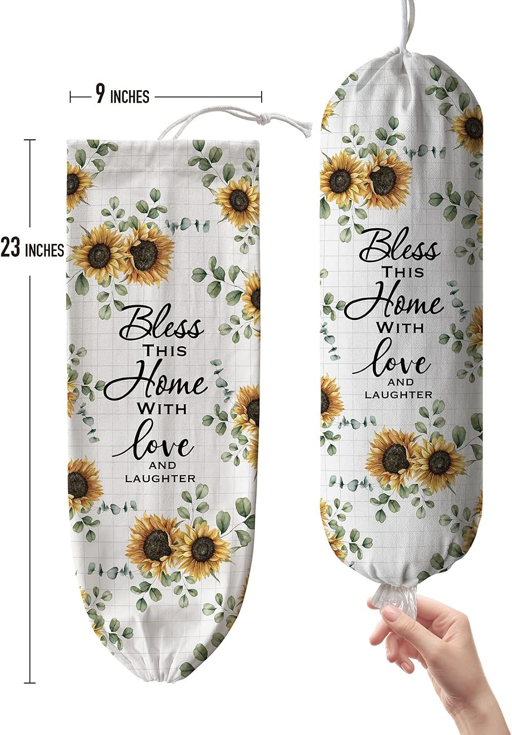 Grocery Bag Holder Storage,Eucalyptus Leaves Plastic Bags Organizer,Farmhouse Sweet Home Kitchen Decor
