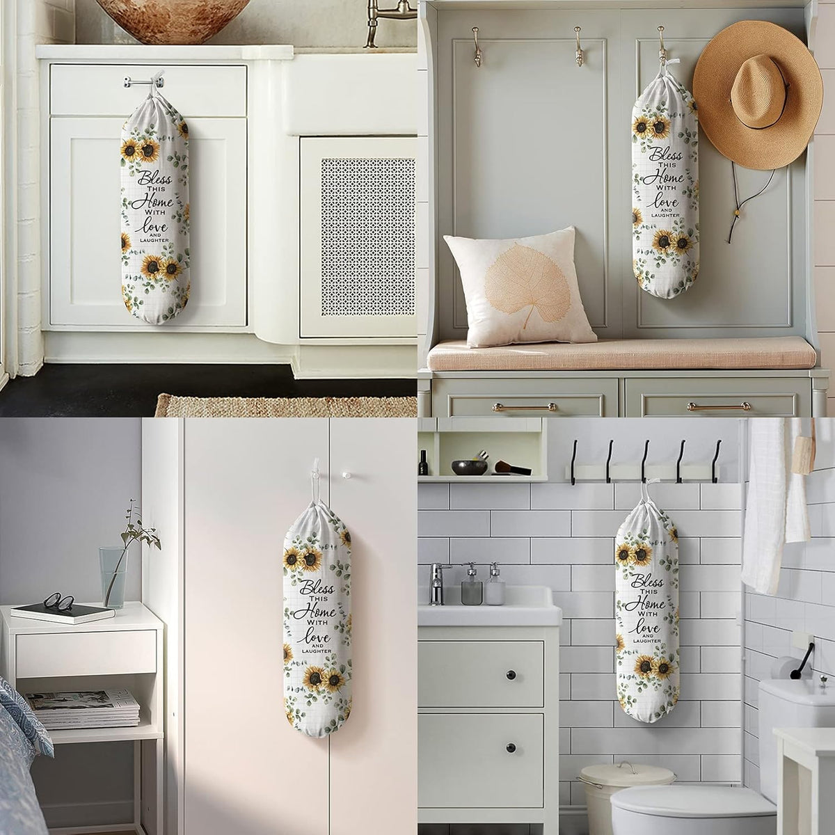 Grocery Bag Holder Storage,Eucalyptus Leaves Plastic Bags Organizer,Farmhouse Sweet Home Kitchen Decor