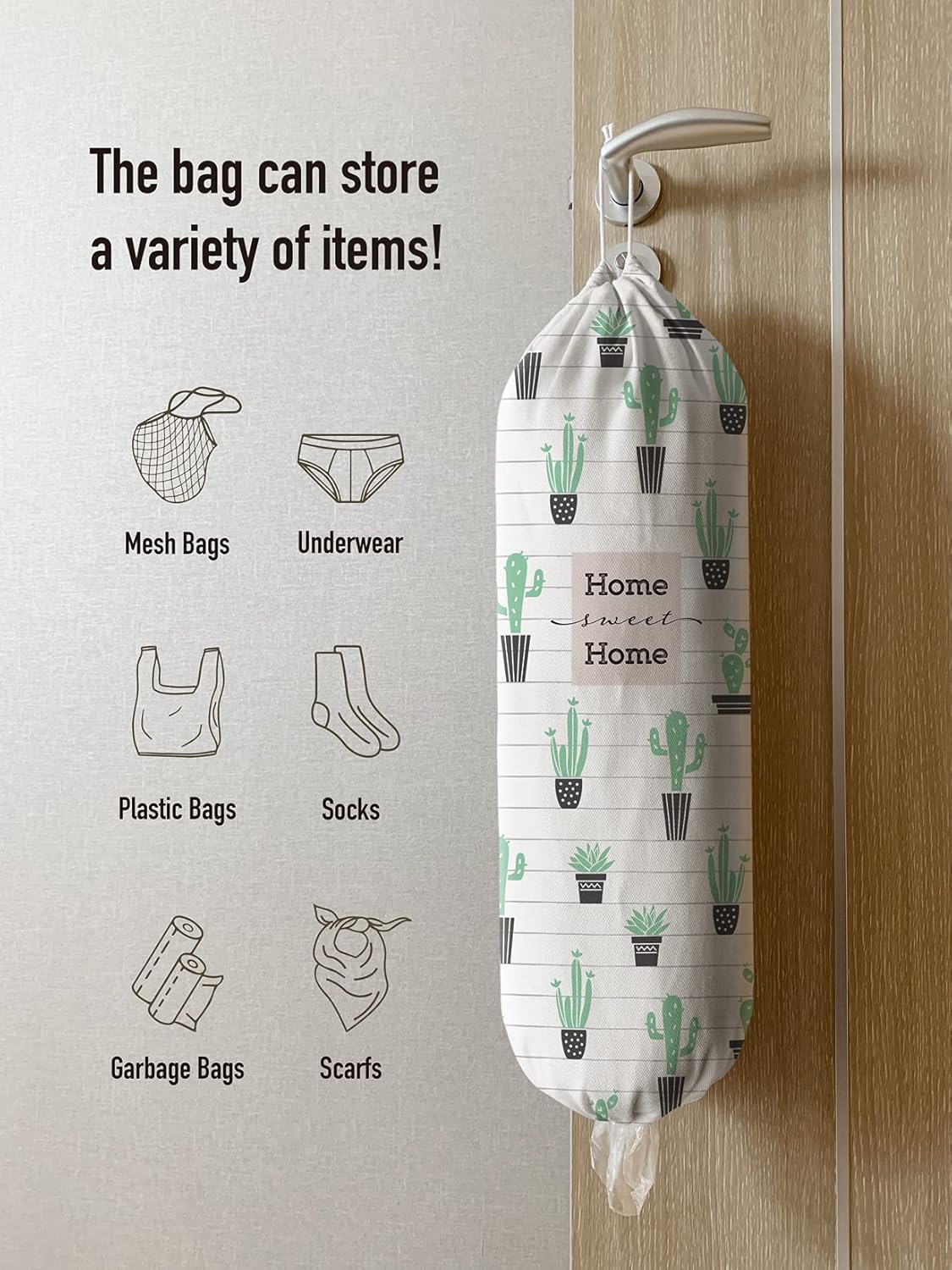 Grocery Bag Holder Storage,Eucalyptus Leaves Plastic Bags Organizer,Farmhouse Sweet Home Kitchen Decor