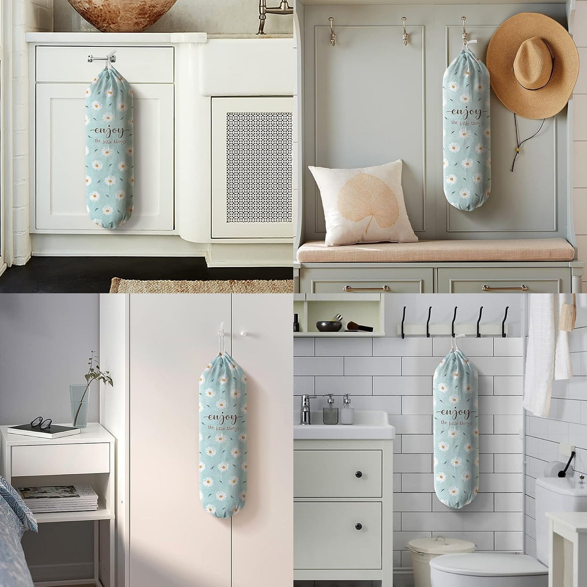 Grocery Bag Holder Storage,Eucalyptus Leaves Plastic Bags Organizer,Farmhouse Sweet Home Kitchen Decor