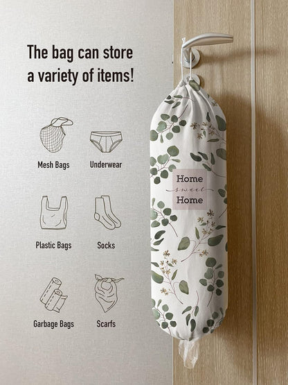 Grocery Bag Holder Storage,Eucalyptus Leaves Plastic Bags Organizer,Farmhouse Sweet Home Kitchen Decor