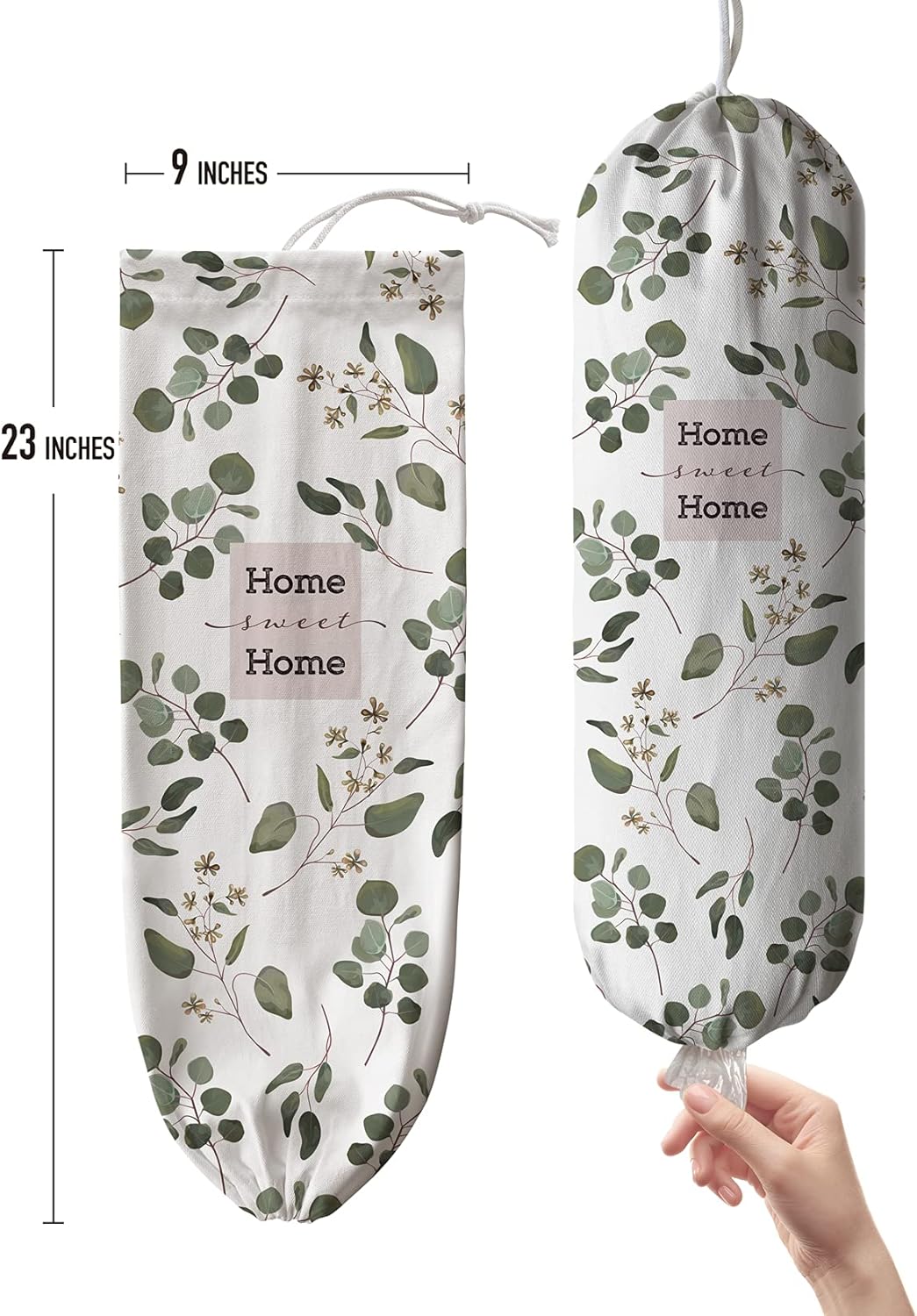 Grocery Bag Holder Storage,Eucalyptus Leaves Plastic Bags Organizer,Farmhouse Sweet Home Kitchen Decor