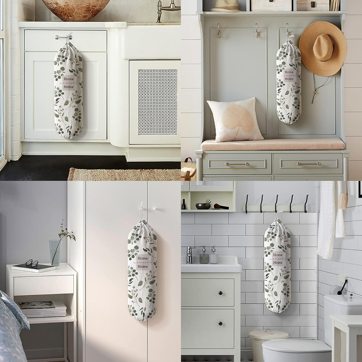 Grocery Bag Holder Storage,Eucalyptus Leaves Plastic Bags Organizer,Farmhouse Sweet Home Kitchen Decor