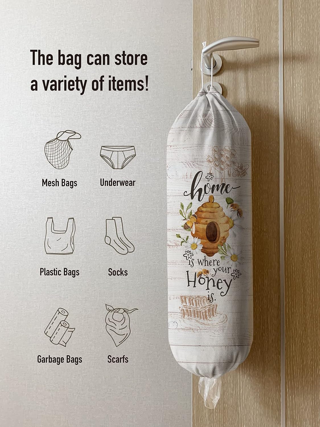 Grocery Bag Holder Storage,Eucalyptus Leaves Plastic Bags Organizer,Farmhouse Sweet Home Kitchen Decor