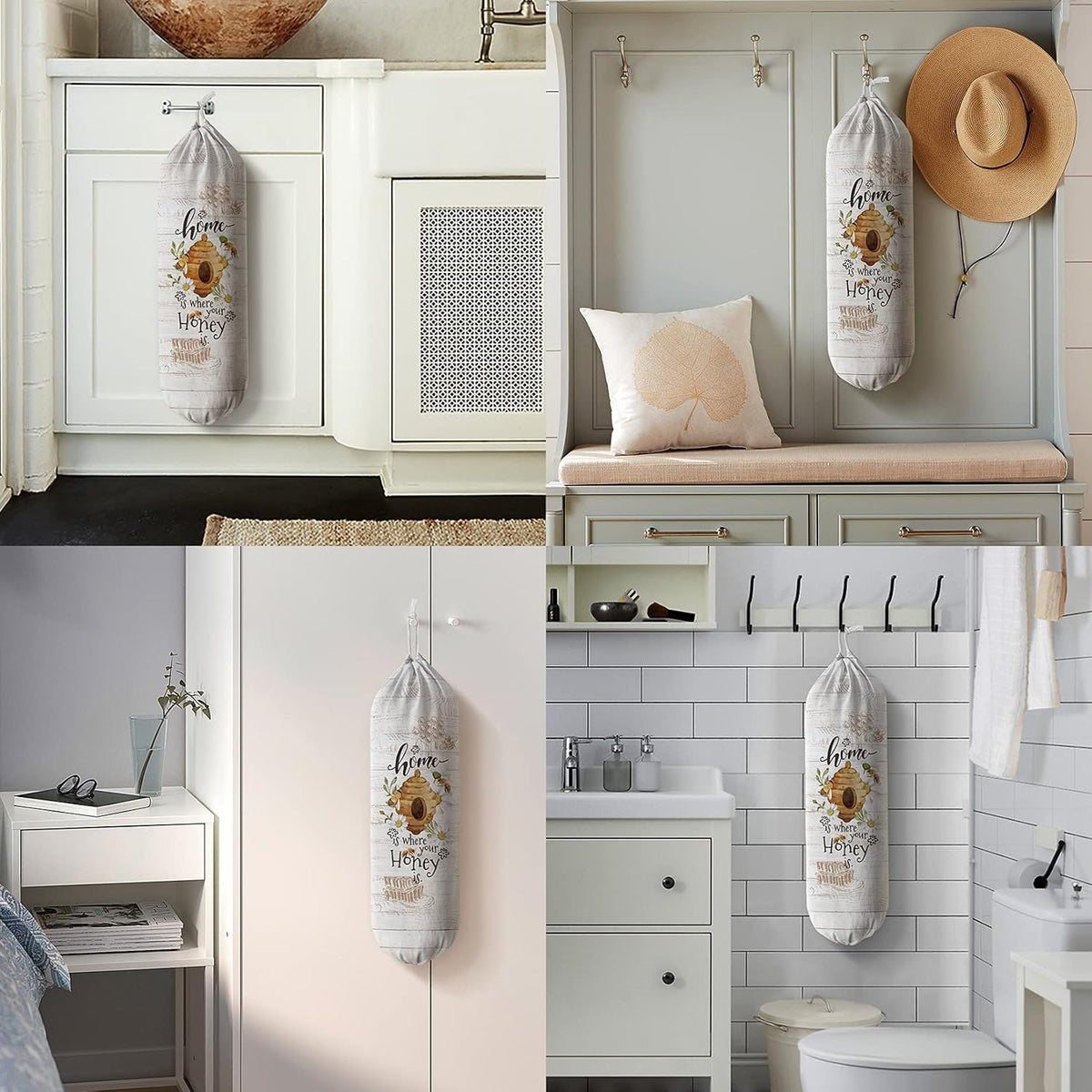 Grocery Bag Holder Storage,Eucalyptus Leaves Plastic Bags Organizer,Farmhouse Sweet Home Kitchen Decor