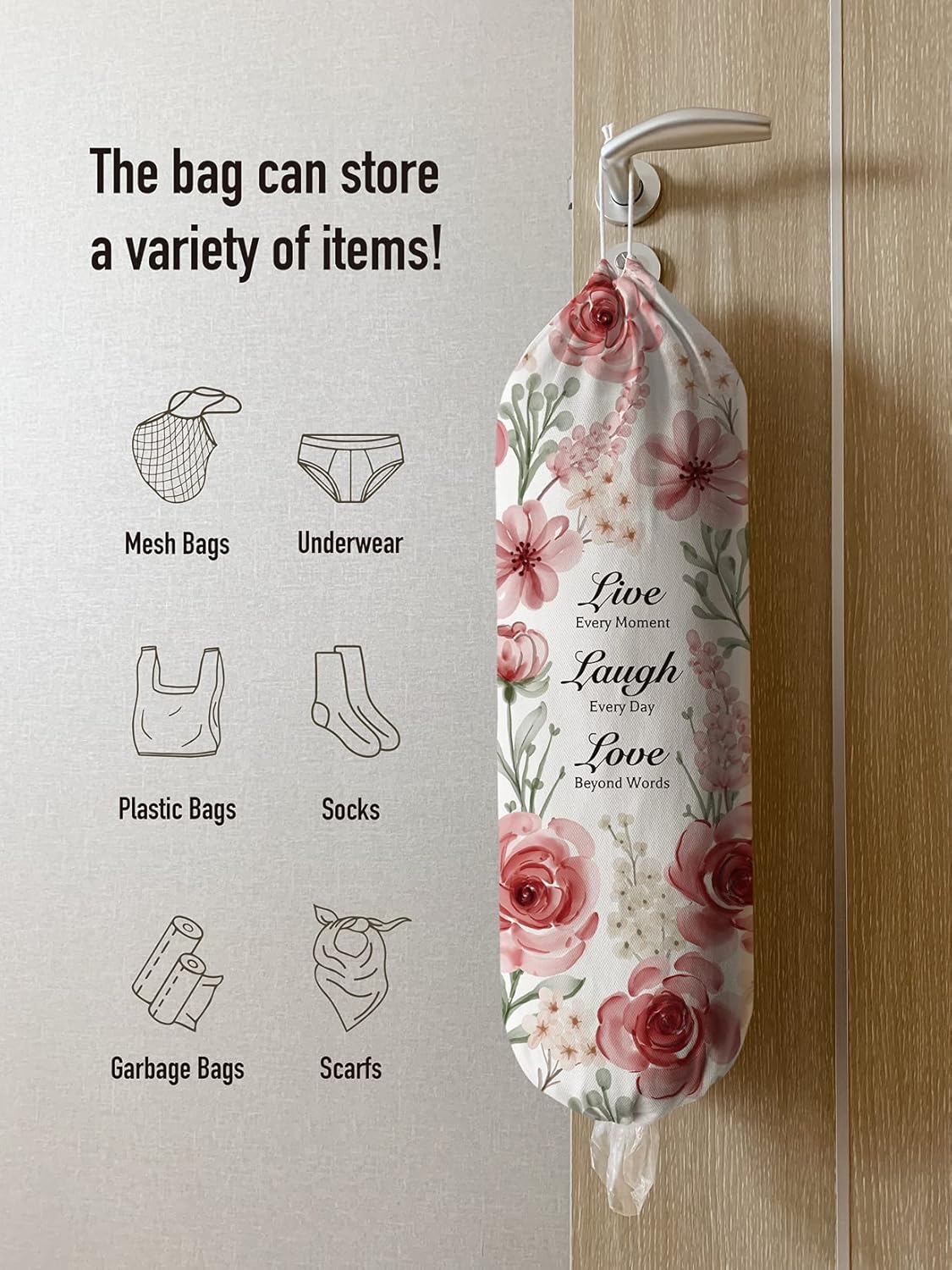 Grocery Bag Holder Storage,Eucalyptus Leaves Plastic Bags Organizer,Farmhouse Sweet Home Kitchen Decor