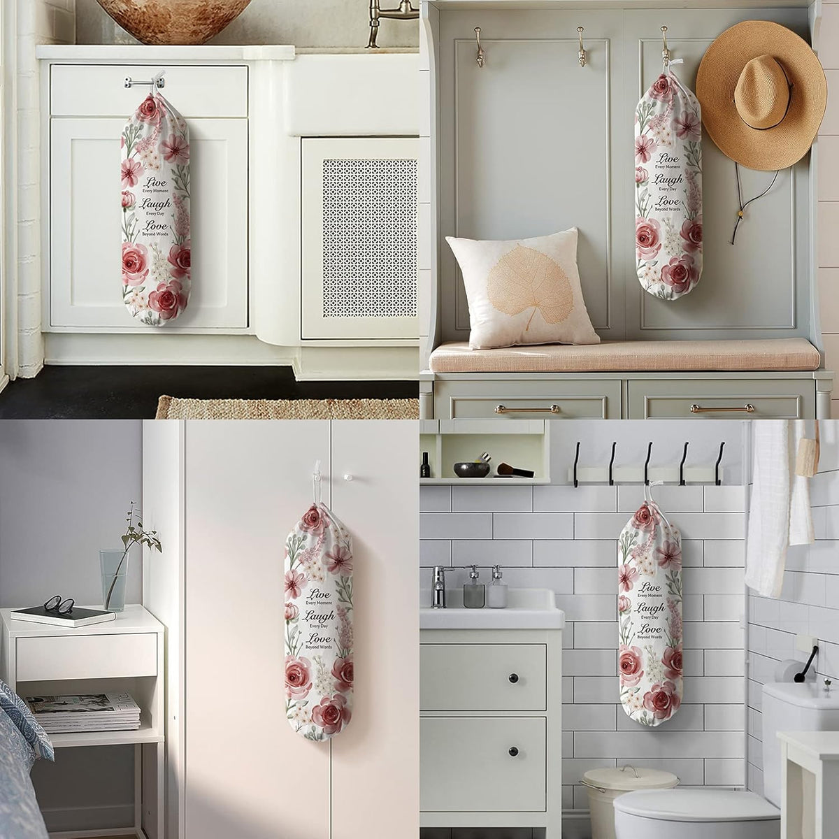 Grocery Bag Holder Storage,Eucalyptus Leaves Plastic Bags Organizer,Farmhouse Sweet Home Kitchen Decor