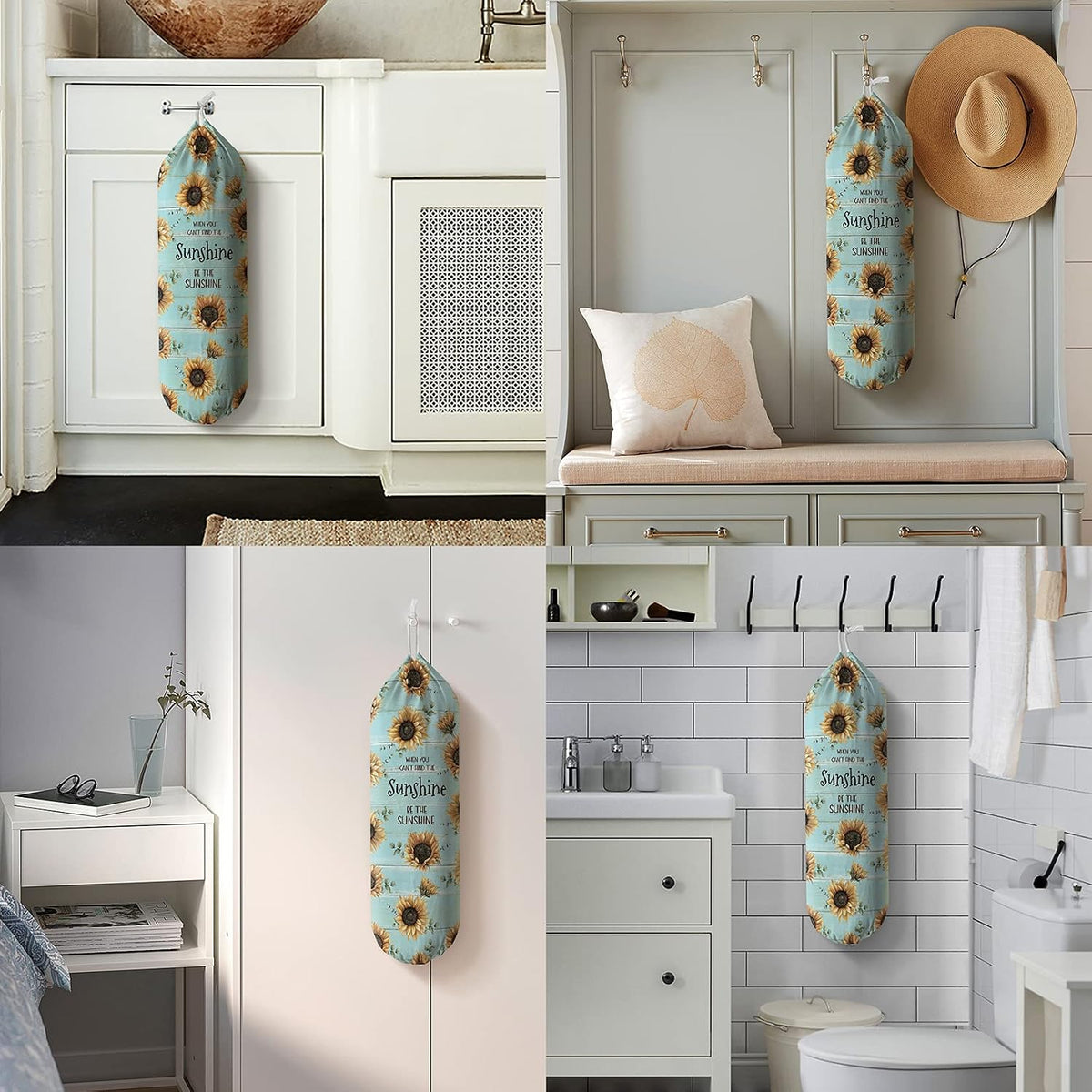 Grocery Bag Holder Storage,Eucalyptus Leaves Plastic Bags Organizer,Farmhouse Sweet Home Kitchen Decor