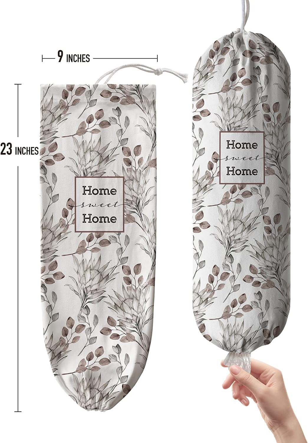 Grocery Bag Holder Storage,Eucalyptus Leaves Plastic Bags Organizer,Farmhouse Sweet Home Kitchen Decor