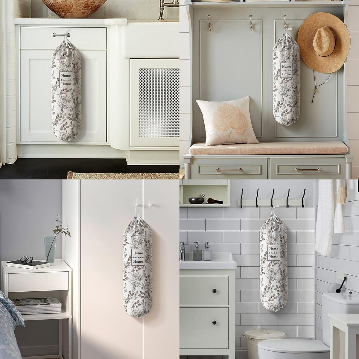 Grocery Bag Holder Storage,Eucalyptus Leaves Plastic Bags Organizer,Farmhouse Sweet Home Kitchen Decor