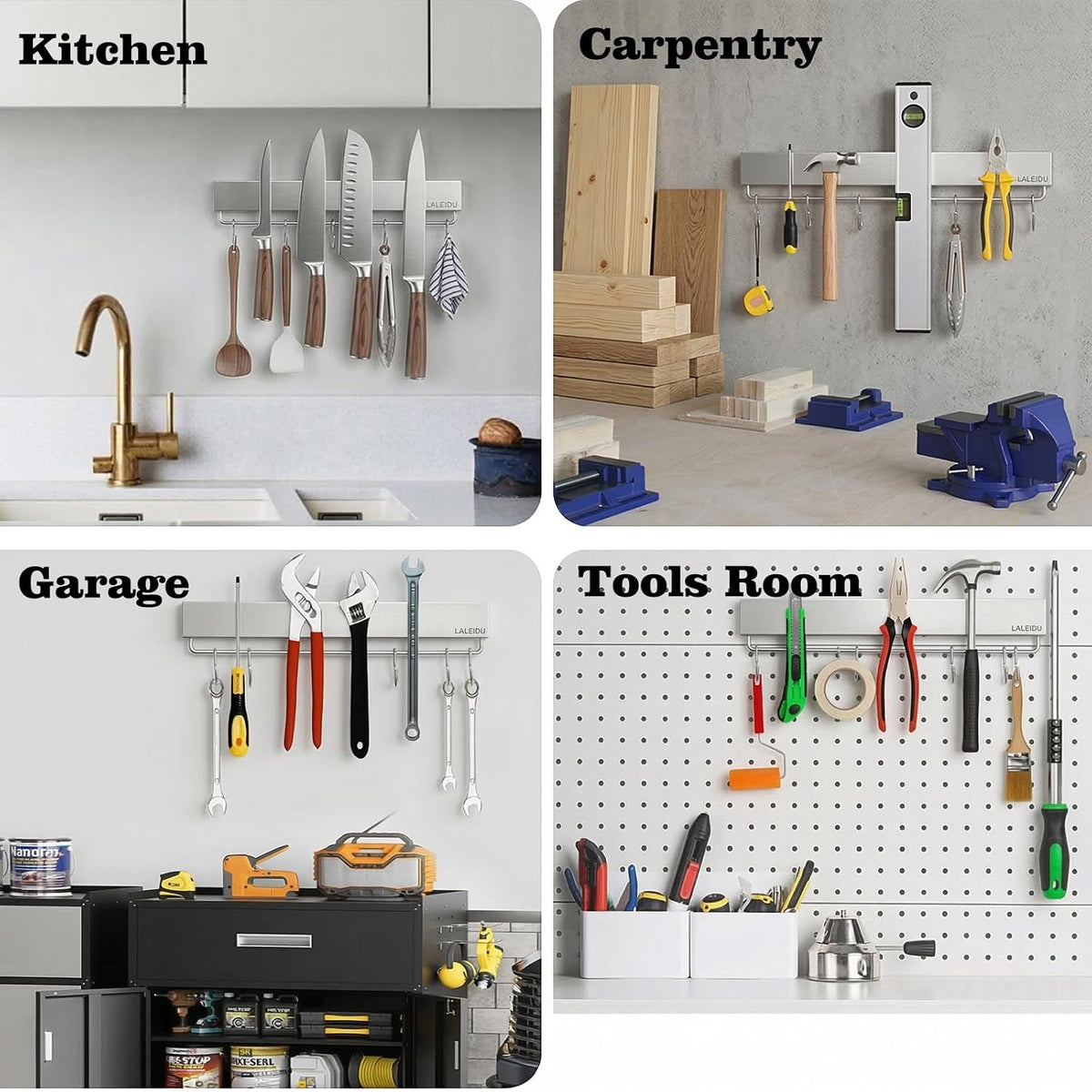 12 Inch Magnetic Knife Holder for Wall - Magnetic Knife Strip with Strong Magnets, Stainless Steel Magnetic Knife Bar with 5 Hooks/Adhesive Tape/Screws, Wall Mounted Knife Storage for Kitchen