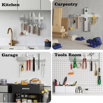 12 Inch Magnetic Knife Holder for Wall - Magnetic Knife Strip with Strong Magnets, Stainless Steel Magnetic Knife Bar with 5 Hooks/Adhesive Tape/Screws, Wall Mounted Knife Storage for Kitchen