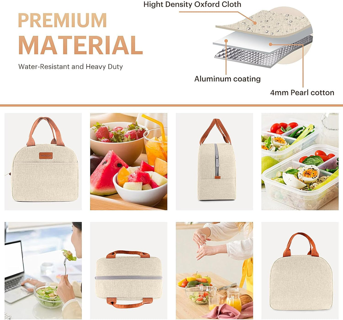 Lunch Bag for Women & Men Adult Insulated Lunch Box, Small Leakproof Cooler Food Lunch Containers Reusable High Capacity Lunch Tote Bags for Work, Travel, Outdoor (Grey)