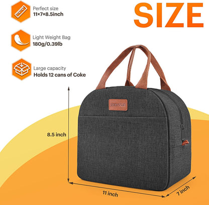 Lunch Bag for Women & Men Adult Insulated Lunch Box, Small Leakproof Cooler Food Lunch Containers Reusable High Capacity Lunch Tote Bags for Work, Travel, Outdoor (Grey)