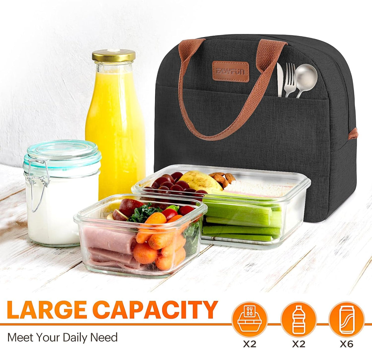 Lunch Bag for Women & Men Adult Insulated Lunch Box, Small Leakproof Cooler Food Lunch Containers Reusable High Capacity Lunch Tote Bags for Work, Travel, Outdoor (Grey)