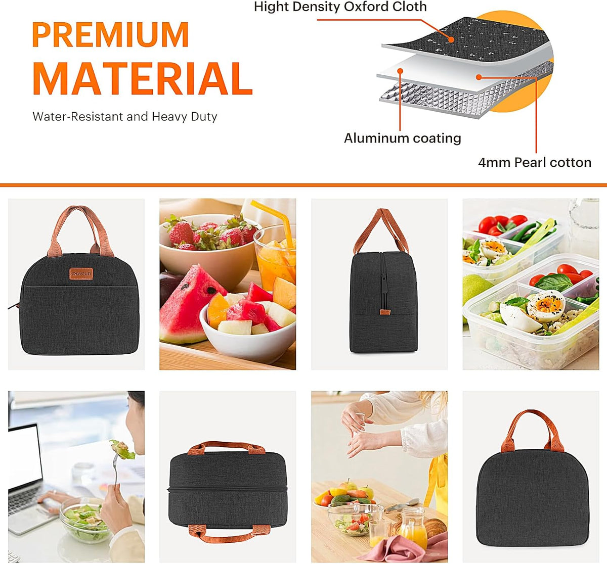 Lunch Bag for Women & Men Adult Insulated Lunch Box, Small Leakproof Cooler Food Lunch Containers Reusable High Capacity Lunch Tote Bags for Work, Travel, Outdoor (Grey)