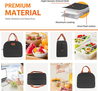 Lunch Bag for Women & Men Adult Insulated Lunch Box, Small Leakproof Cooler Food Lunch Containers Reusable High Capacity Lunch Tote Bags for Work, Travel, Outdoor (Grey)