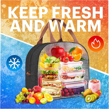 Lunch Bag for Women & Men Adult Insulated Lunch Box, Small Leakproof Cooler Food Lunch Containers Reusable High Capacity Lunch Tote Bags for Work, Travel, Outdoor (Grey)
