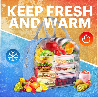 Lunch Bag for Women & Men Adult Insulated Lunch Box, Small Leakproof Cooler Food Lunch Containers Reusable High Capacity Lunch Tote Bags for Work, Travel, Outdoor (Grey)