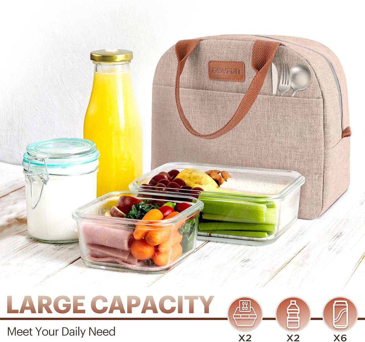 Lunch Bag for Women & Men Adult Insulated Lunch Box, Small Leakproof Cooler Food Lunch Containers Reusable High Capacity Lunch Tote Bags for Work, Travel, Outdoor (Grey)
