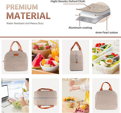 Lunch Bag for Women & Men Adult Insulated Lunch Box, Small Leakproof Cooler Food Lunch Containers Reusable High Capacity Lunch Tote Bags for Work, Travel, Outdoor (Grey)