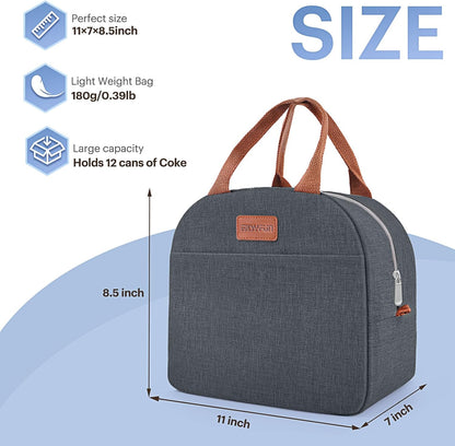 Lunch Bag for Women & Men Adult Insulated Lunch Box, Small Leakproof Cooler Food Lunch Containers Reusable High Capacity Lunch Tote Bags for Work, Travel, Outdoor (Grey)
