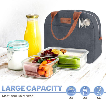 Lunch Bag for Women & Men Adult Insulated Lunch Box, Small Leakproof Cooler Food Lunch Containers Reusable High Capacity Lunch Tote Bags for Work, Travel, Outdoor (Grey)