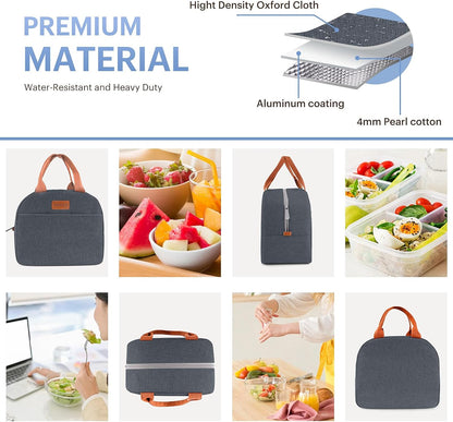 Lunch Bag for Women & Men Adult Insulated Lunch Box, Small Leakproof Cooler Food Lunch Containers Reusable High Capacity Lunch Tote Bags for Work, Travel, Outdoor (Grey)