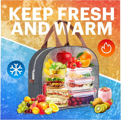 Lunch Bag for Women & Men Adult Insulated Lunch Box, Small Leakproof Cooler Food Lunch Containers Reusable High Capacity Lunch Tote Bags for Work, Travel, Outdoor (Grey)