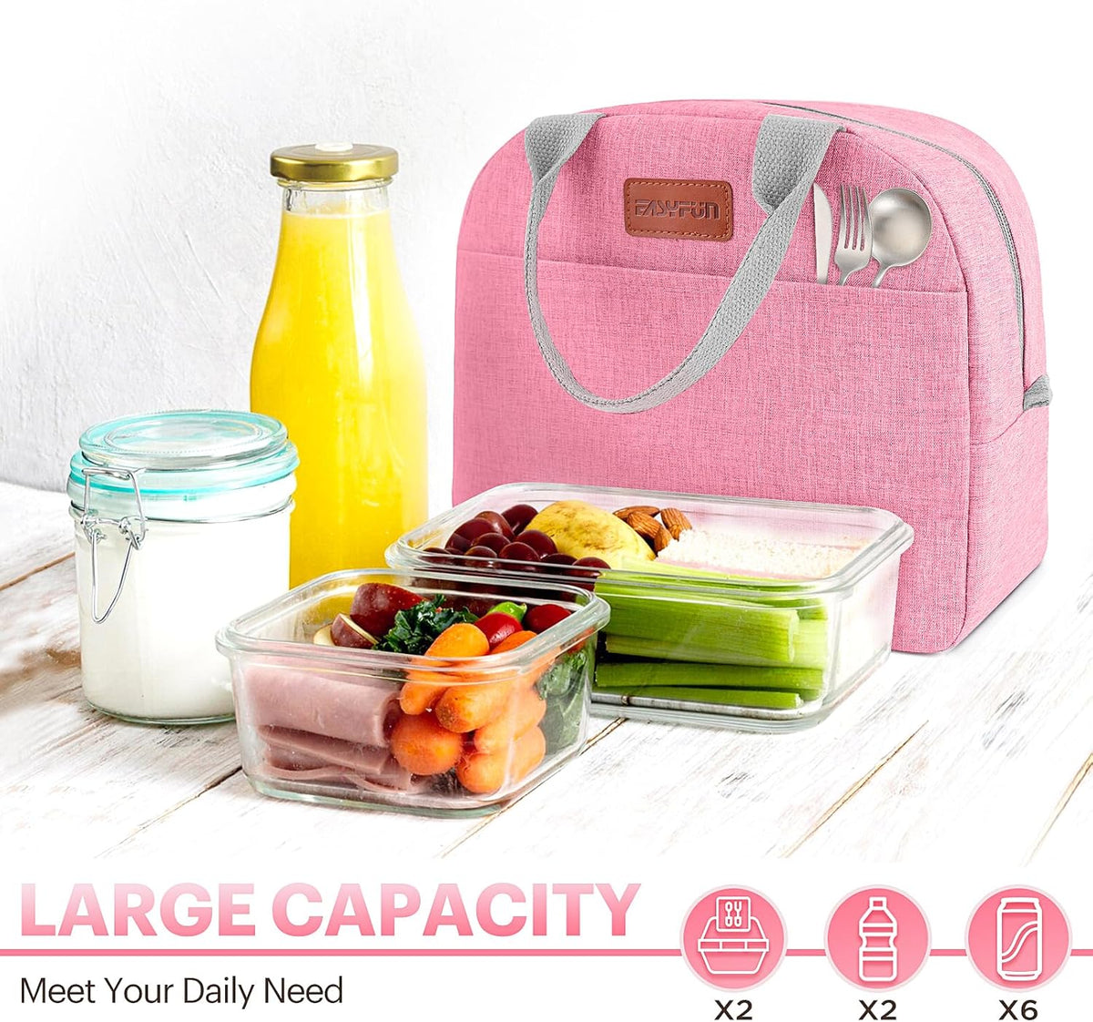 Lunch Bag for Women & Men Adult Insulated Lunch Box, Small Leakproof Cooler Food Lunch Containers Reusable High Capacity Lunch Tote Bags for Work, Travel, Outdoor (Grey)
