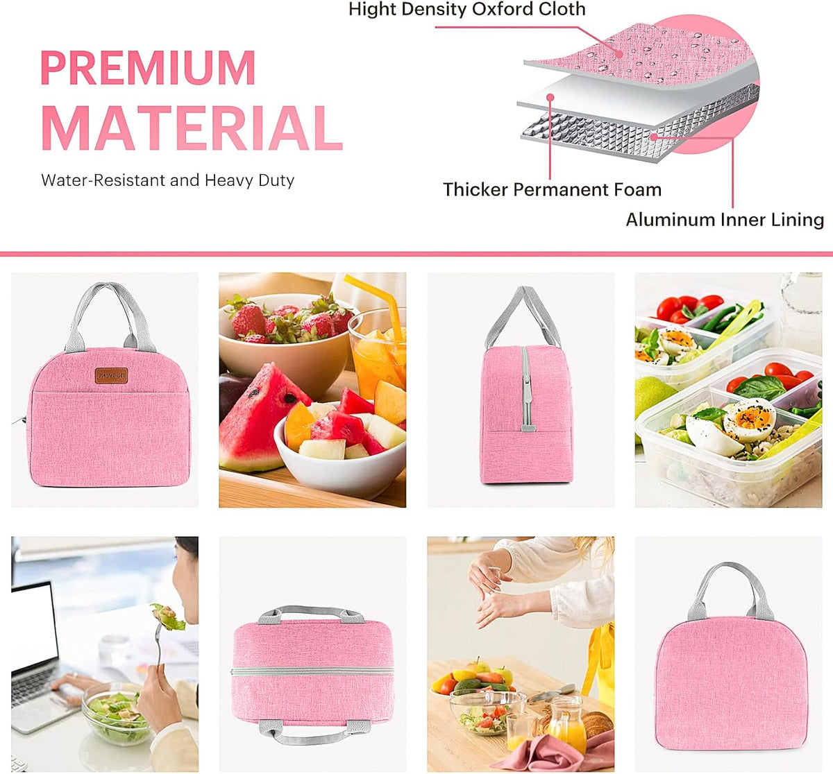 Lunch Bag for Women & Men Adult Insulated Lunch Box, Small Leakproof Cooler Food Lunch Containers Reusable High Capacity Lunch Tote Bags for Work, Travel, Outdoor (Grey)