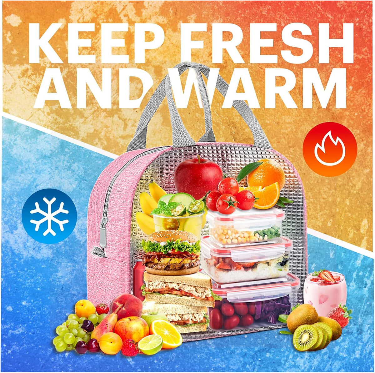 Lunch Bag for Women & Men Adult Insulated Lunch Box, Small Leakproof Cooler Food Lunch Containers Reusable High Capacity Lunch Tote Bags for Work, Travel, Outdoor (Grey)