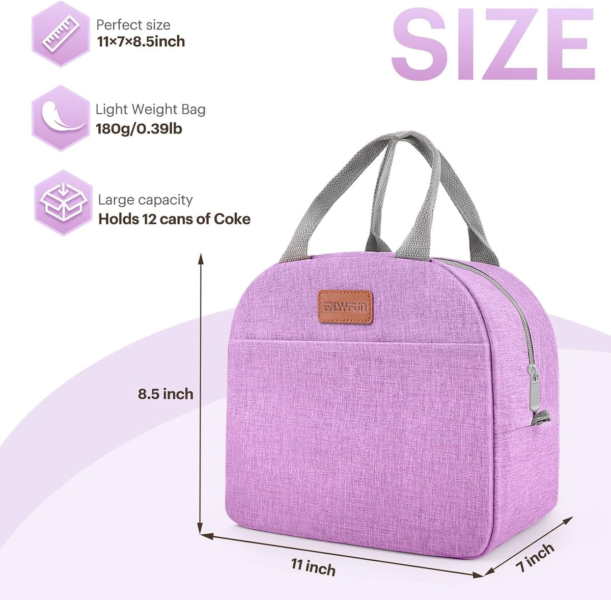 Lunch Bag for Women & Men Adult Insulated Lunch Box, Small Leakproof Cooler Food Lunch Containers Reusable High Capacity Lunch Tote Bags for Work, Travel, Outdoor (Grey)