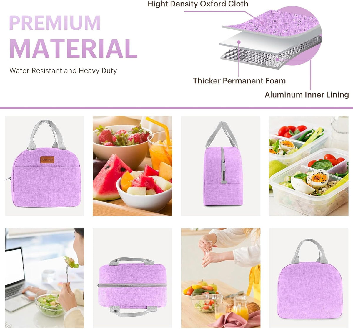 Lunch Bag for Women & Men Adult Insulated Lunch Box, Small Leakproof Cooler Food Lunch Containers Reusable High Capacity Lunch Tote Bags for Work, Travel, Outdoor (Grey)