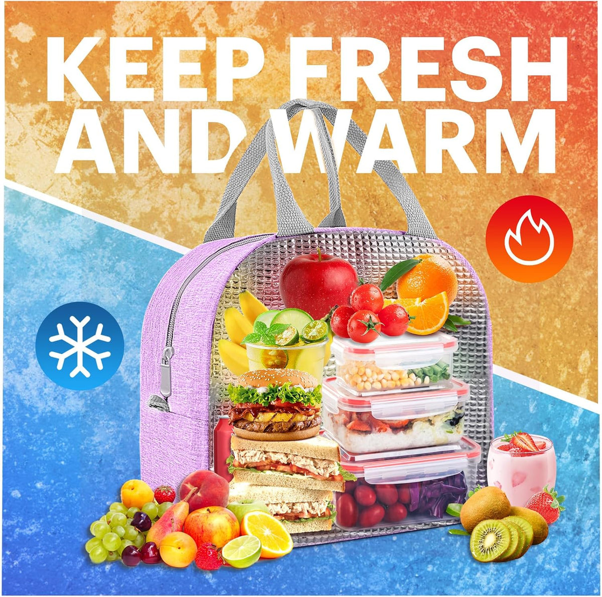 Lunch Bag for Women & Men Adult Insulated Lunch Box, Small Leakproof Cooler Food Lunch Containers Reusable High Capacity Lunch Tote Bags for Work, Travel, Outdoor (Grey)