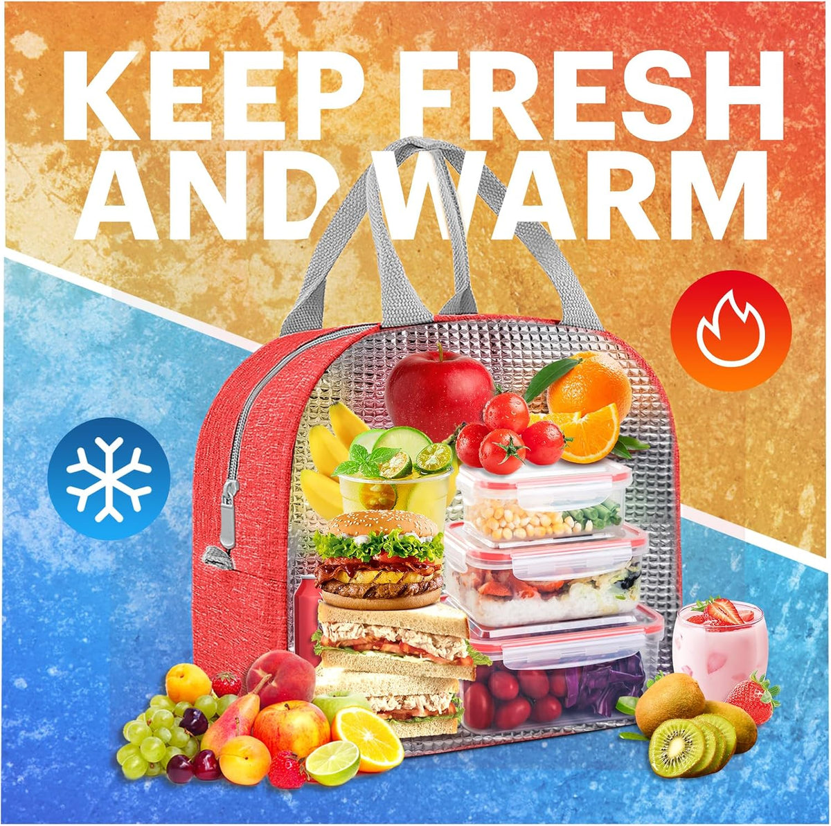 Lunch Bag for Women & Men Adult Insulated Lunch Box, Small Leakproof Cooler Food Lunch Containers Reusable High Capacity Lunch Tote Bags for Work, Travel, Outdoor (Grey)