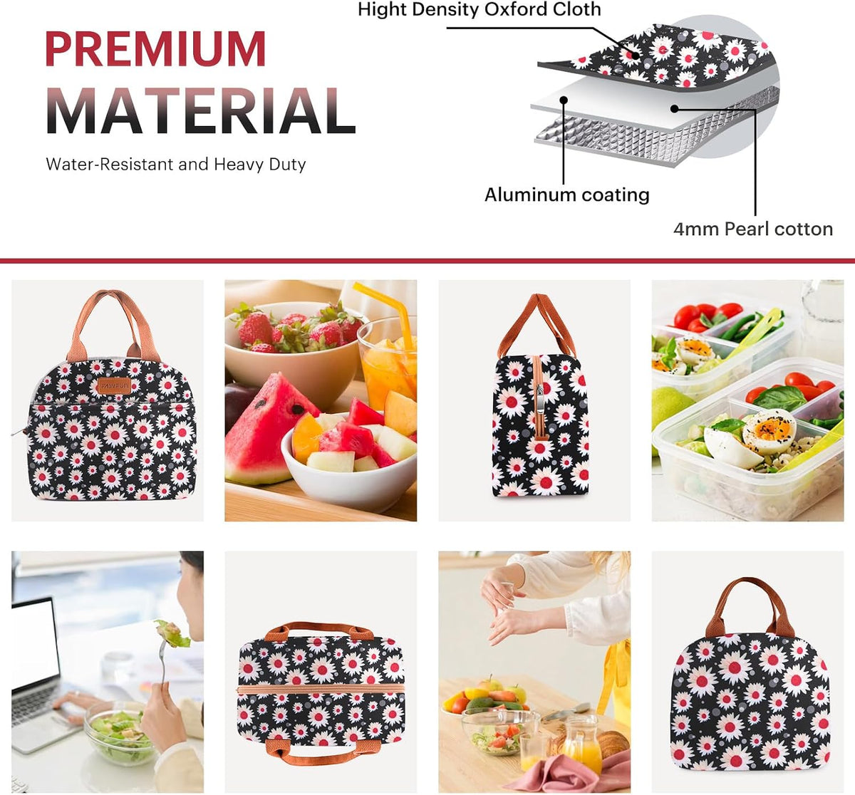 Lunch Bag for Women & Men Adult Insulated Lunch Box, Small Leakproof Cooler Food Lunch Containers Reusable High Capacity Lunch Tote Bags for Work, Travel, Outdoor (Grey)