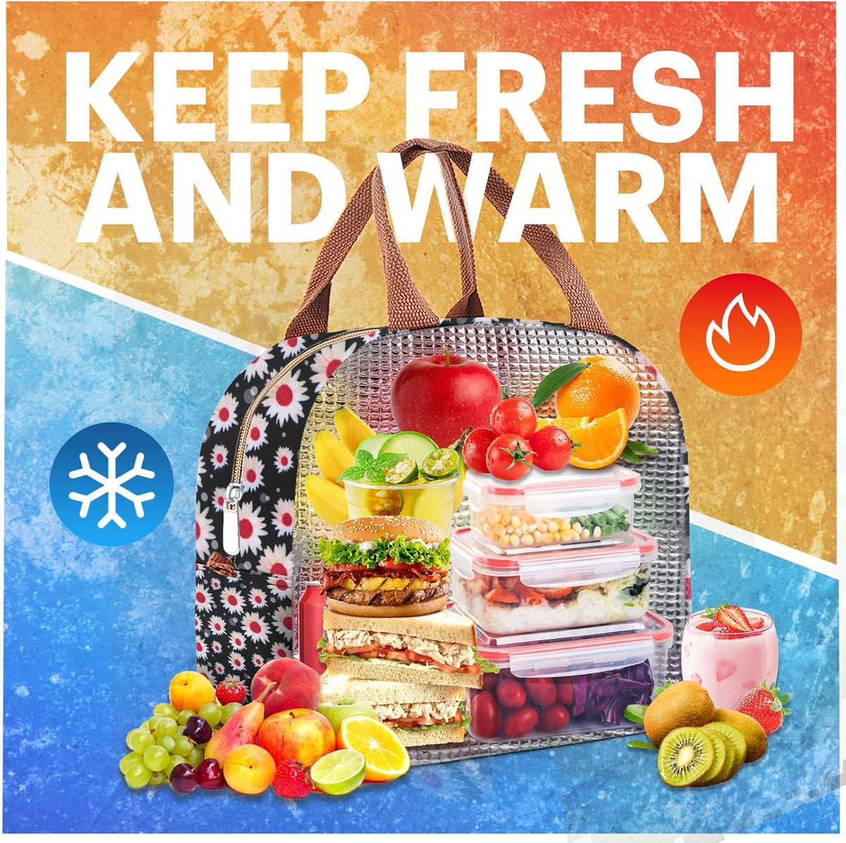 Lunch Bag for Women & Men Adult Insulated Lunch Box, Small Leakproof Cooler Food Lunch Containers Reusable High Capacity Lunch Tote Bags for Work, Travel, Outdoor (Grey)