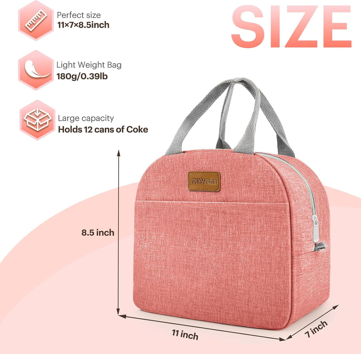 Lunch Bag for Women & Men Adult Insulated Lunch Box, Small Leakproof Cooler Food Lunch Containers Reusable High Capacity Lunch Tote Bags for Work, Travel, Outdoor (Grey)
