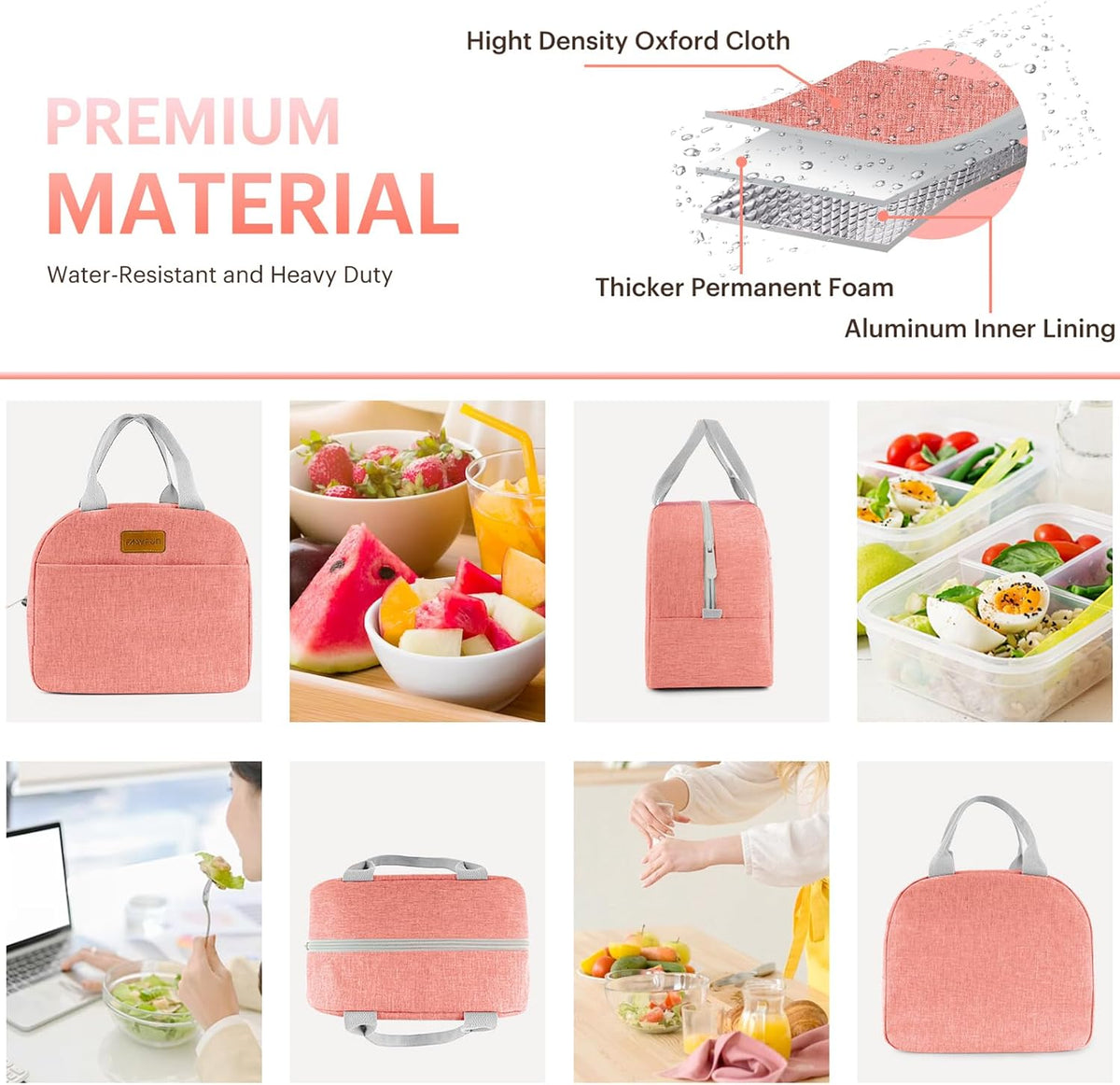 Lunch Bag for Women & Men Adult Insulated Lunch Box, Small Leakproof Cooler Food Lunch Containers Reusable High Capacity Lunch Tote Bags for Work, Travel, Outdoor (Grey)