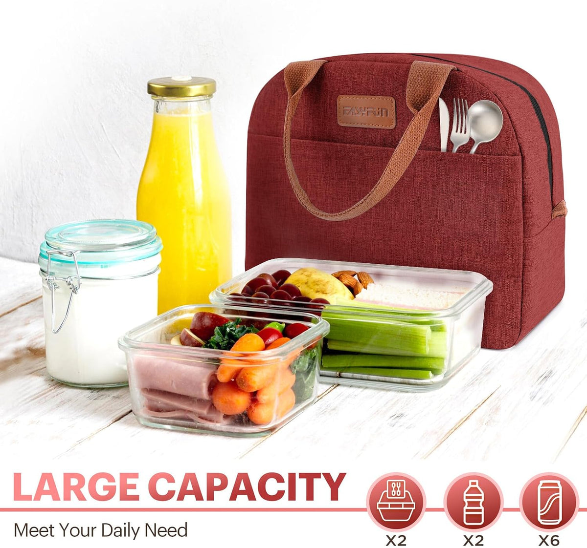 Lunch Bag for Women & Men Adult Insulated Lunch Box, Small Leakproof Cooler Food Lunch Containers Reusable High Capacity Lunch Tote Bags for Work, Travel, Outdoor (Grey)