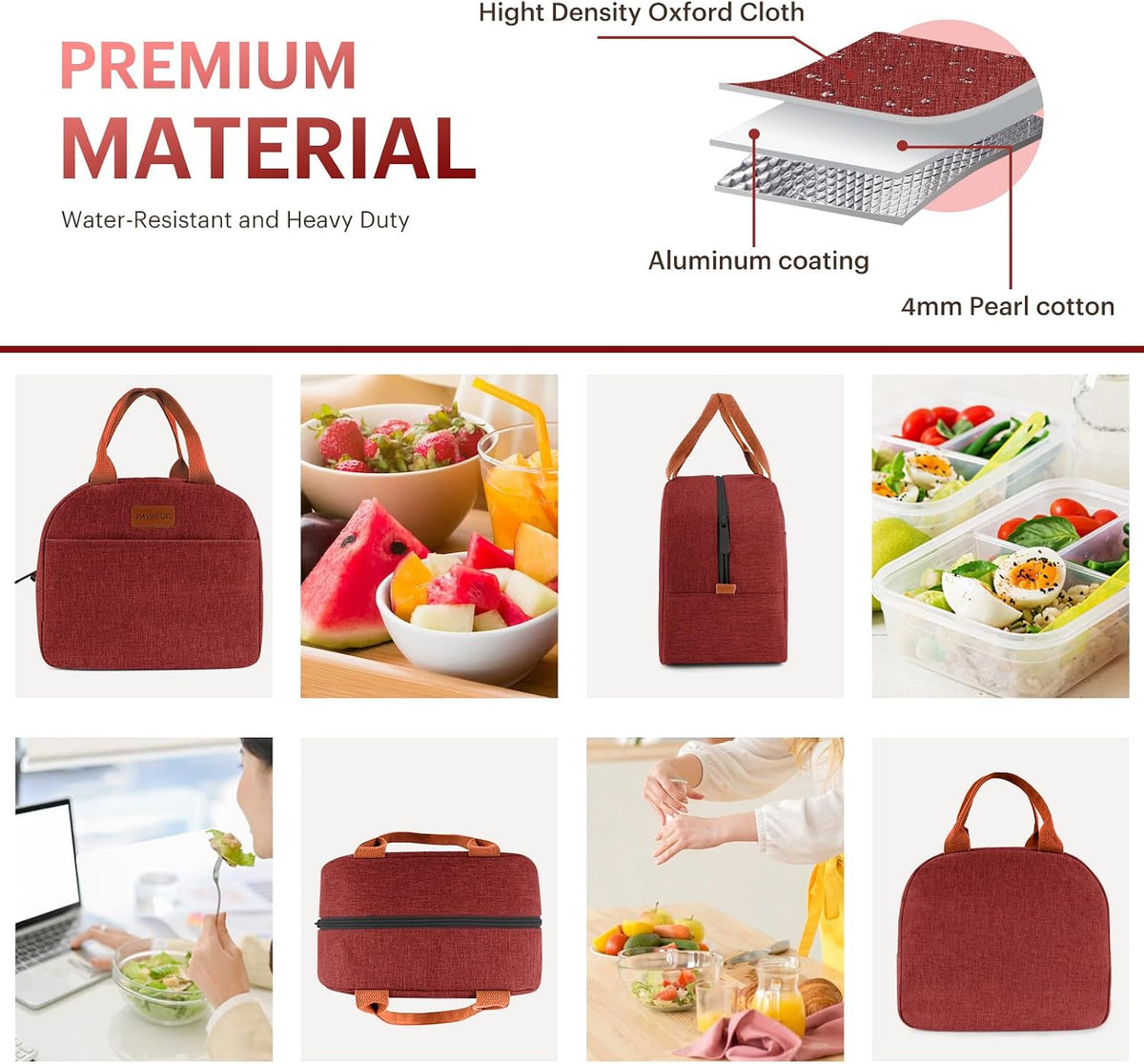 Lunch Bag for Women & Men Adult Insulated Lunch Box, Small Leakproof Cooler Food Lunch Containers Reusable High Capacity Lunch Tote Bags for Work, Travel, Outdoor (Grey)