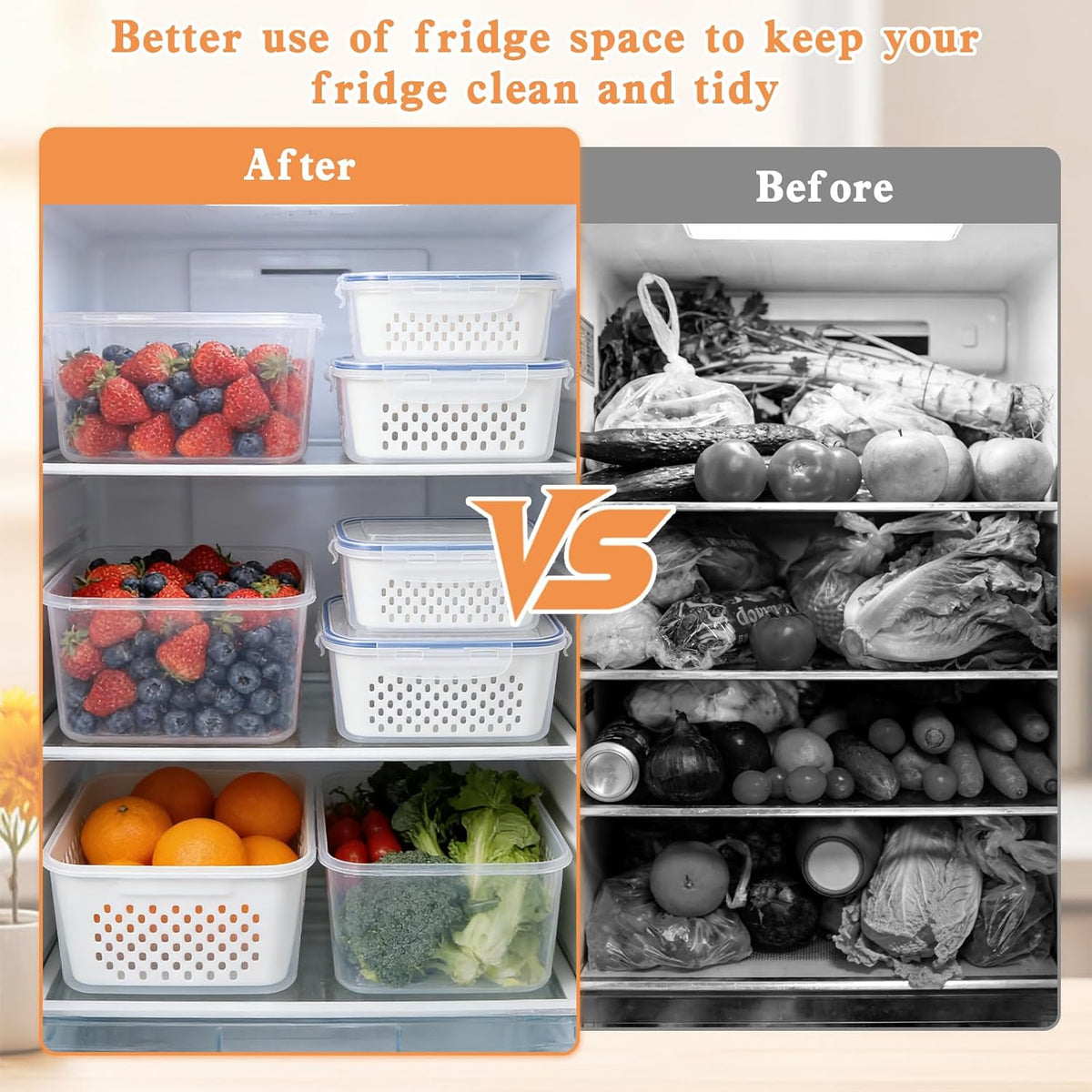 4 in 1 Food Storage Container,Fruit Storage Containers for Fridge,Produce Storage Containers with Lid and Strainer,Including Drain Basket,Keep Berry Fruit Fresh Longer(3PC-White)