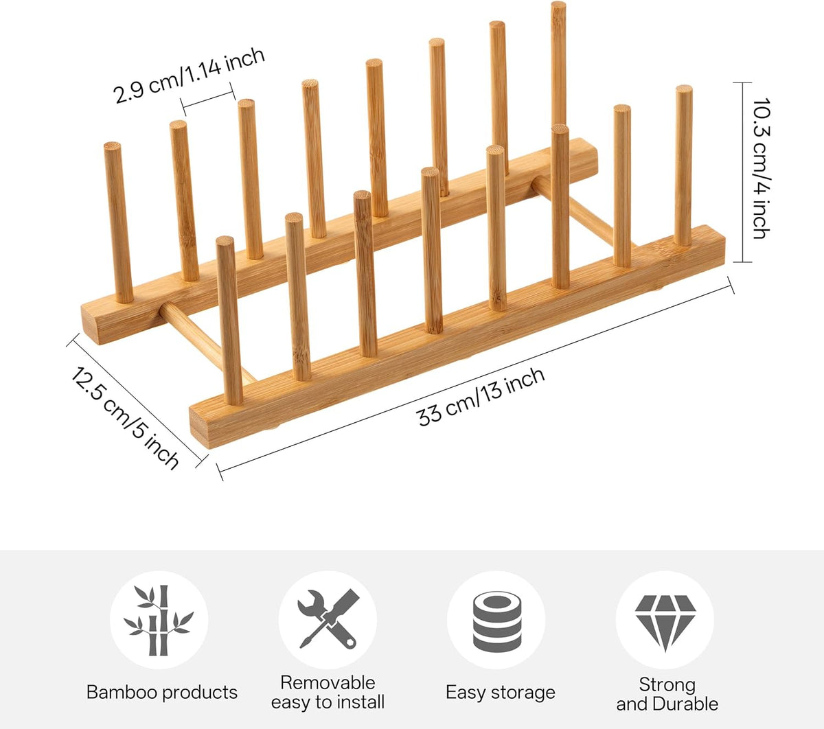 2-Pack Bamboo Wooden Dish Rack Plate Holder Kitchen Organizer 7-Slot | Space-Saving Vertical Organizer, For Plates, Cups, Pots, Lids, Bowls & Cutting Boards, Kitchen Cabinet & Counter Storage