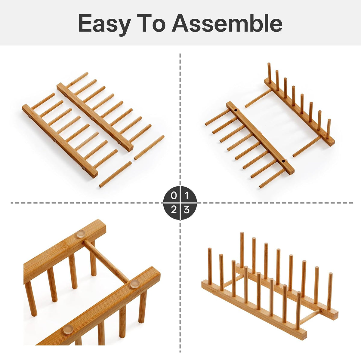 2-Pack Bamboo Wooden Dish Rack Plate Holder Kitchen Organizer 7-Slot | Space-Saving Vertical Organizer, For Plates, Cups, Pots, Lids, Bowls & Cutting Boards, Kitchen Cabinet & Counter Storage