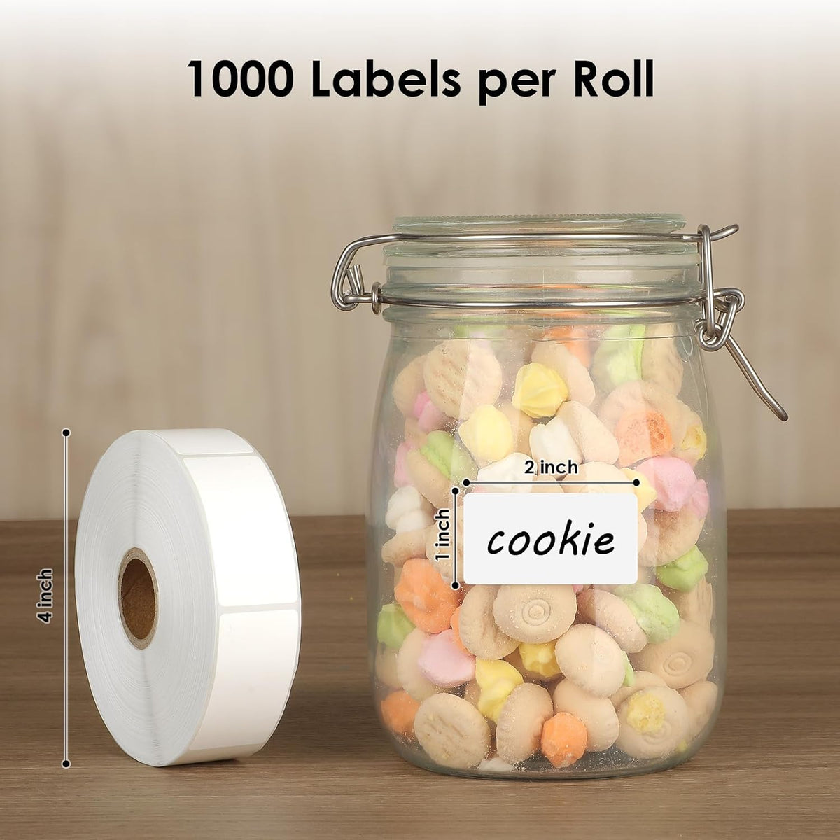 1000 Removable Freezer Labels 1x2 Inch | Waterproof Oil Resistant Stickers, No Residue for Food Containers, Pantry Jars, Organization Meal Prep, 1 Roll