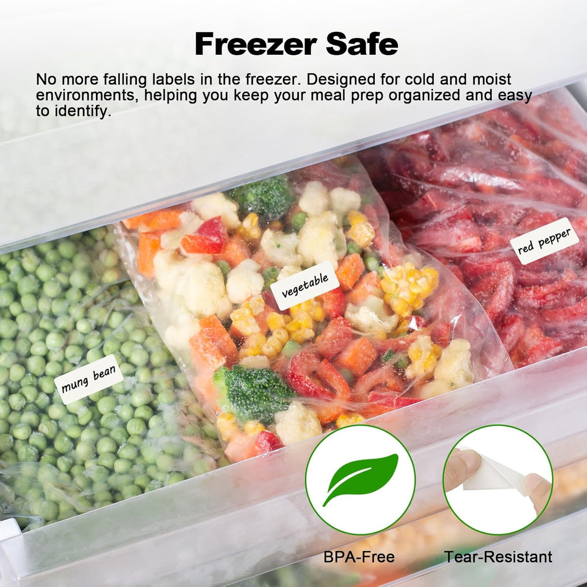 1000 Removable Freezer Labels 1x2 Inch | Waterproof Oil Resistant Stickers, No Residue for Food Containers, Pantry Jars, Organization Meal Prep, 1 Roll